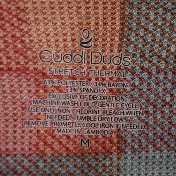Cuddl Duds Stretch Thermal Plaid Fall Pajama Top Medium - Picture 7 of 10